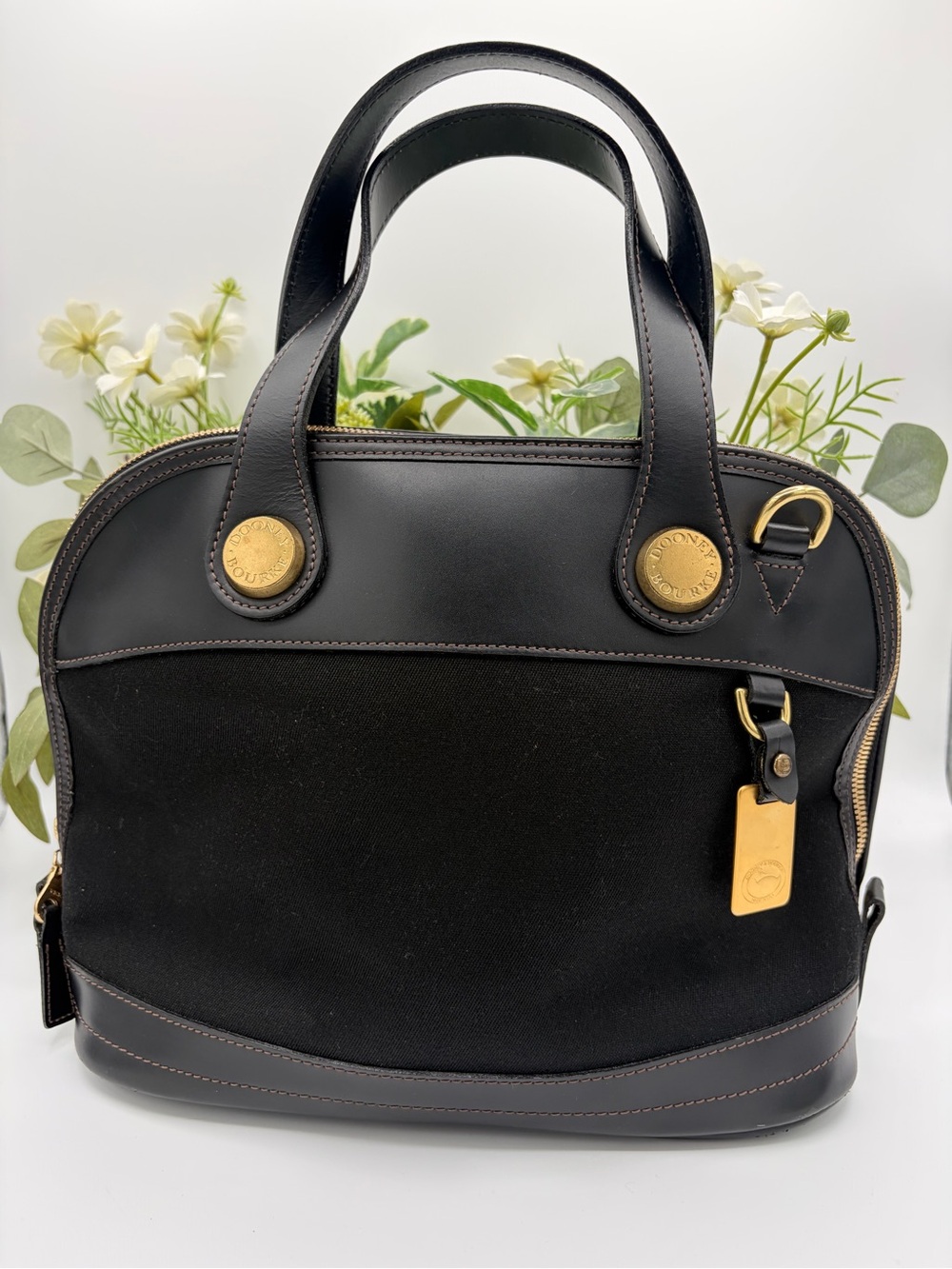Vintage Dooney & Bourke Vintage Black Canvas & Leather Satchel Demin/Leather✨✨ - Picture 4 of 14